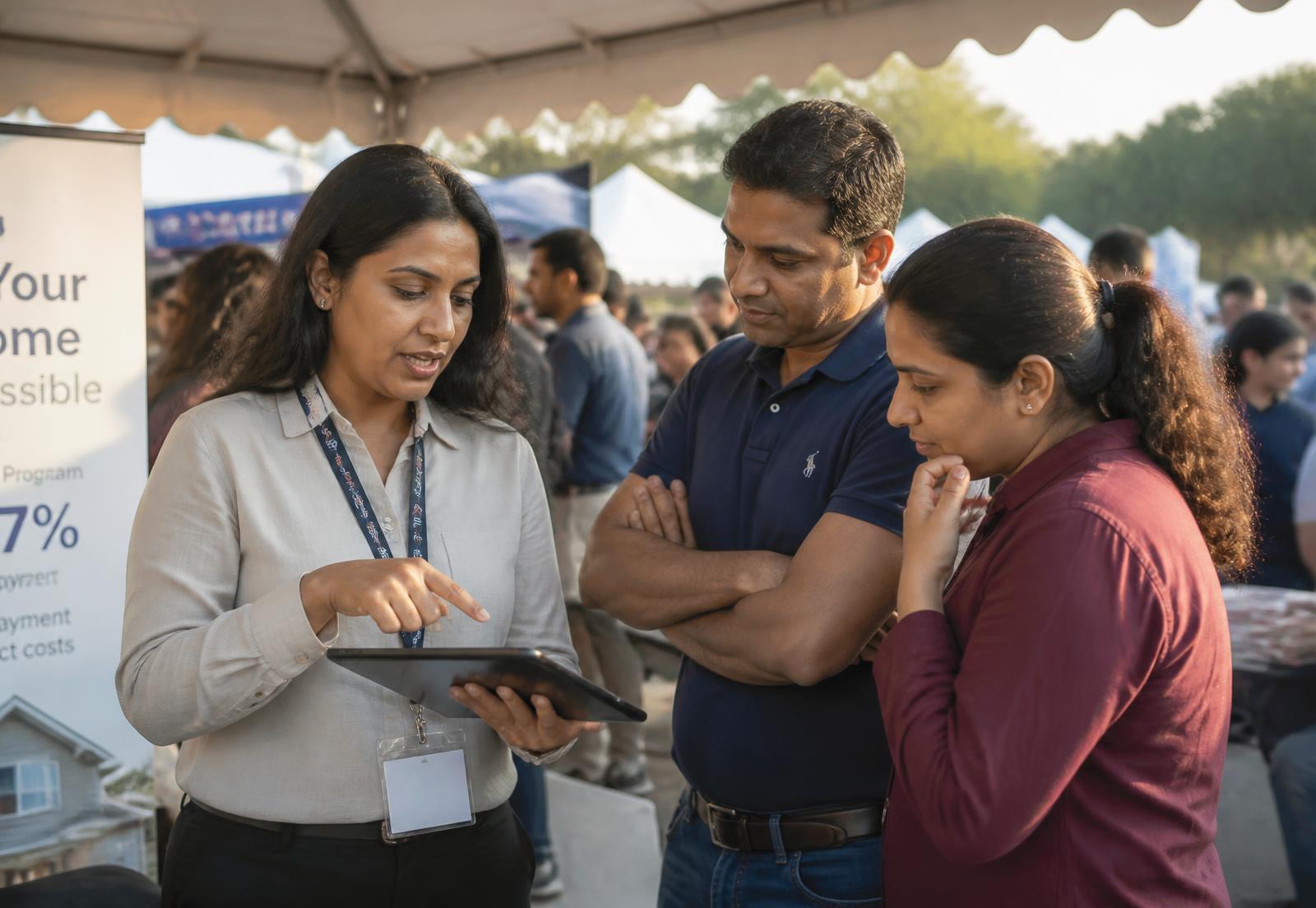 A recruiter interviewing a candidate over a tablet